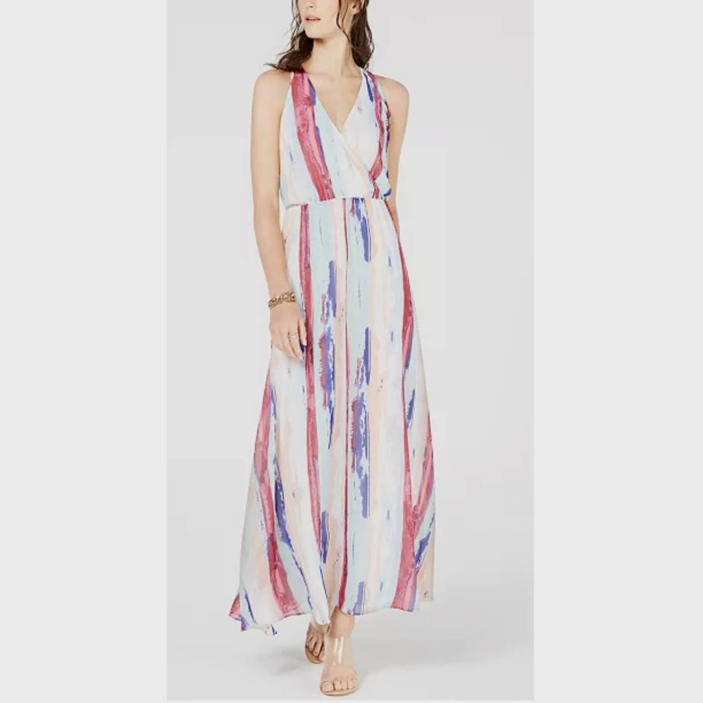 INC International Concepts Printed Surplice Maxi Dress Size M EUC